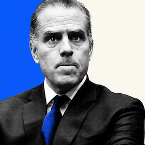 An illustration including a photo of Hunter Biden