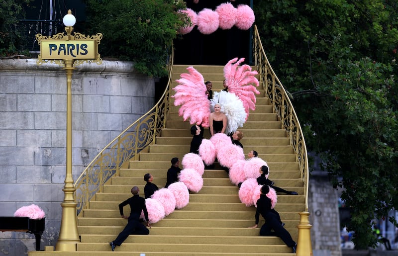 Lady Gaga performing at the Paris Olympics opening ceremony