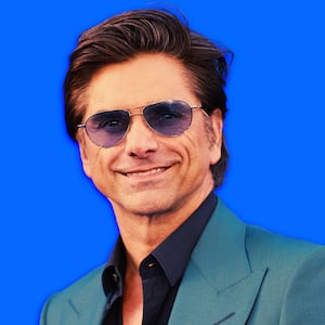 A photo illustration of actor John Stamos on a blue background.