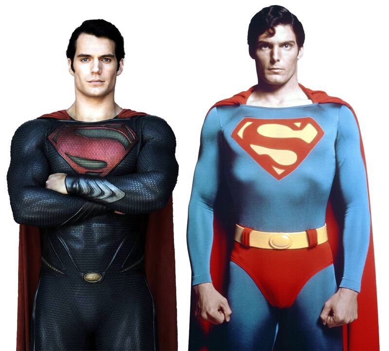 Henry Cavill in Man of Steel (2013) and Christopher Reeves in Superman (1978)