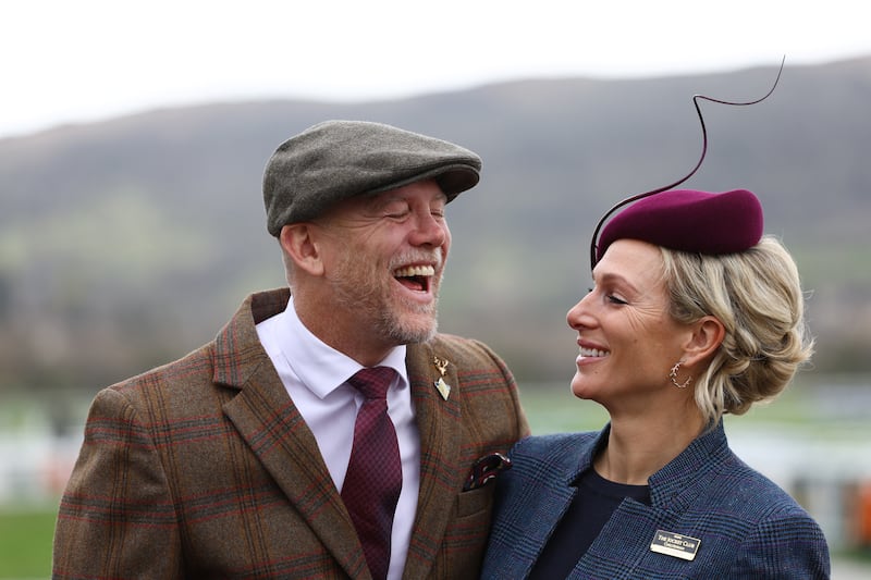 Mike Tindall and wife Zara at Cheltenham Festival, Cheltenham Racecourse, March 16, 2023.