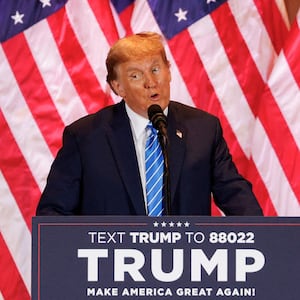 Former president Donald Trump speaks at a watch party event to mark the Super Tuesday primary elections at his Mar-a-Lago property.