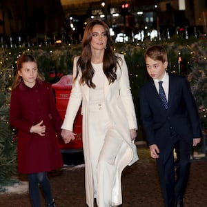 Princess Charlotte of Wales, Catherine, Princess of Wales and Prince George of Wales on December 08, 2023 