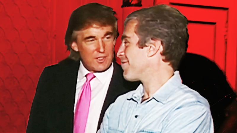 A photo illustration of Donald Trump partying with Jeffrey Epstein in 1992.