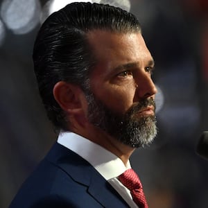 Donald Trump Jr., son of former U.S. President Donald Trump speaks on stage  on the third day of the Republican National Convention at the Fiserv Forum on July 17, 2024 in Milwaukee, Wisconsin.