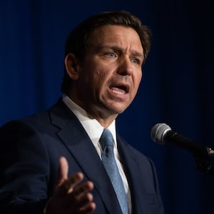 Florida Gov. Ron DeSantis (R-FL) delivers remarks during the New Hampshire GOP’s Amos Tuck Dinner on April 14, 2023, in Manchester, New Hampshire.