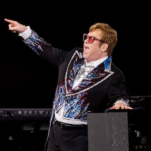 Elton John performs onstage at Dodger Stadium.