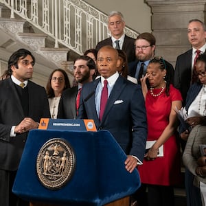 Mayor Eric Adams makes announcement on lawsuit against social media companies at City Hall. Adams' administration filed a lawsuit against the companies that own five major social media platforms: TikTok, Instagram, Facebook, Snapchat and YouTube.