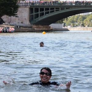 Paris Mayor Anne Hidalgo swimming in the Seine.