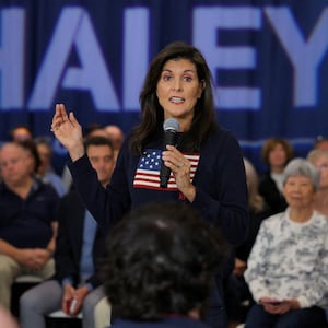 Republican presidential candidate and former U.S. Ambassador to the United Nations Nikki Haley speaks during a campaign town hall meeting in Bedford, New Hampshire, U.S., April 26, 2023.