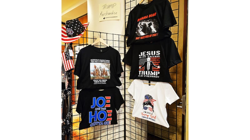 A photo that includes Trump Merchandise at the Moms for Liberty Conference in Philadelphia.