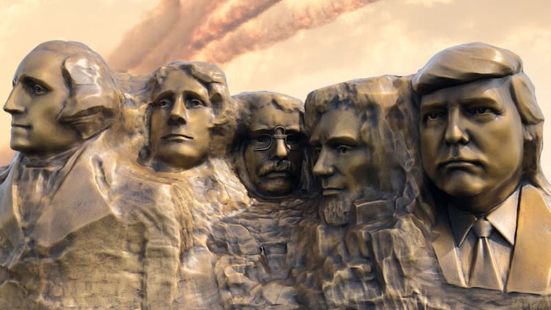 Mount Rushmore sculpture featuring Trump