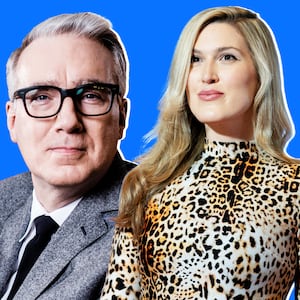 A photo illustration of Keith Olbermann and Olivia Nuzzi.