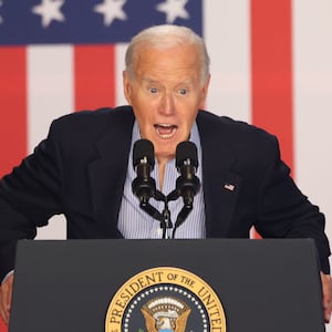 President Joe Biden speaks at a rally in Madison, Wisconsin.