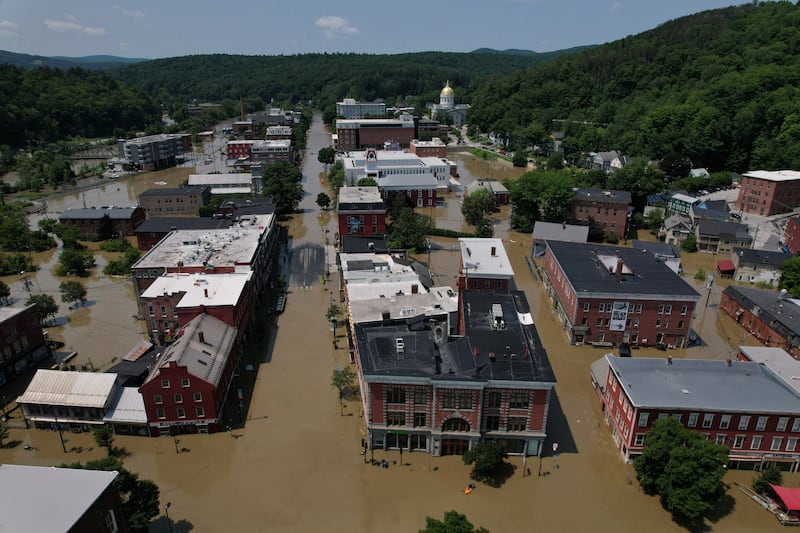 Streets are flooded by recent rain storms in Montpelier, Vermont, U.S., July 11, 2023. 