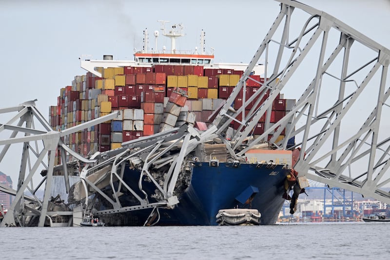 The cargo ship Dali after the bridge collapse.