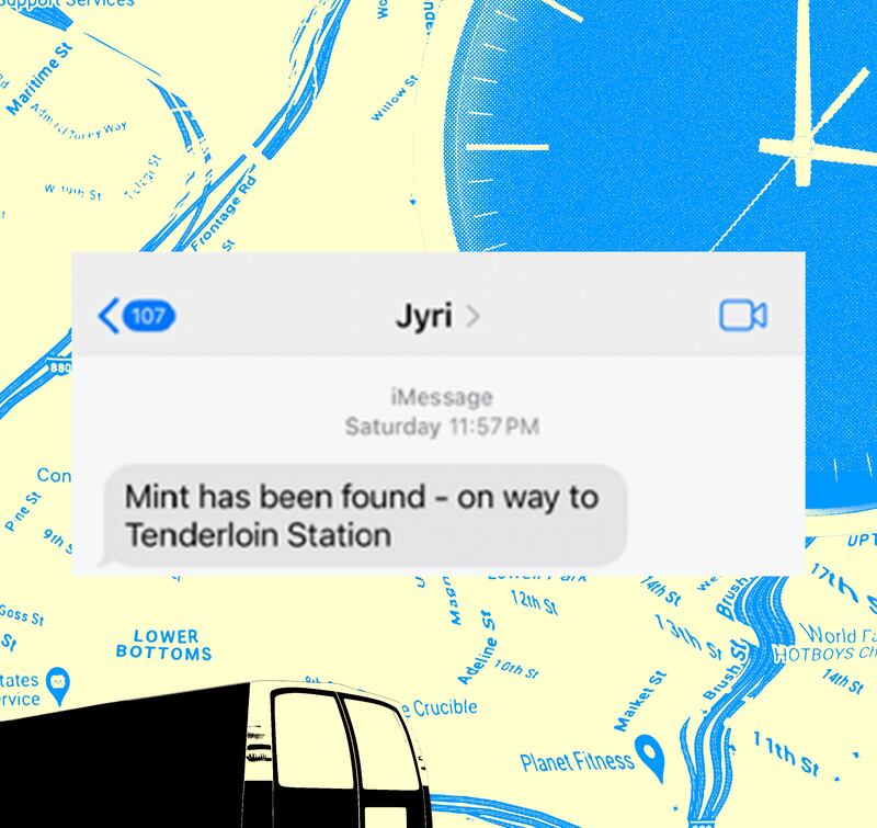 A text message from Jyri Engeström letting the author know Mint had been found.