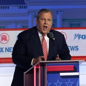 Republican presidential candidate, former New Jersey Gov. Chris Christie participates in the first debate of the GOP primary season hosted by FOX News at the Fiserv Forum on August 23, 2023 