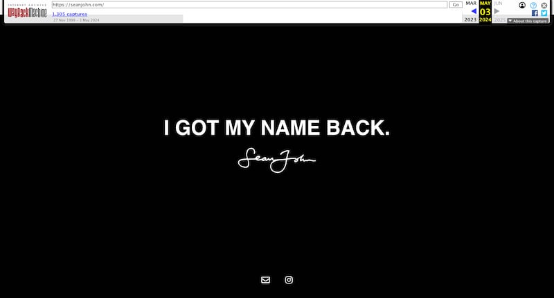 The last live homepage for Sean John’s website as captured by Wayback Machine.