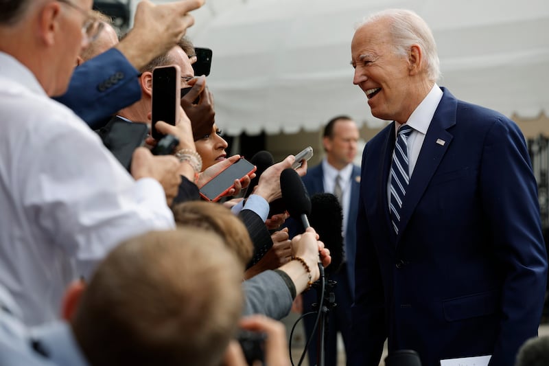 CPAP machine indentation marks appear on President Joe Biden's face during a White House event