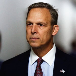 Rep. Scott Perry (R-PA) talks to reporters outside of a House Republican closed-door meeting to vote on a new Speaker of House in the Longworth House Office Building