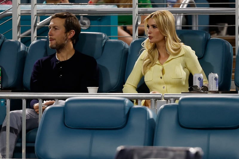 Jared Kushner and Ivanka Trump watch a tennis match at the Miami Open in April.