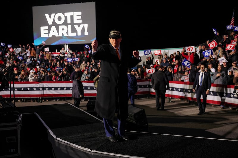 Donald Trump dancing at his rally in Traverse City, Michigan.