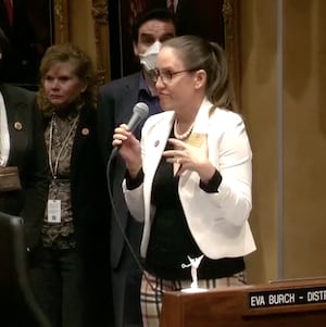 Eva Burch shares her own abortion story on the floor of the Arizona Senate. 