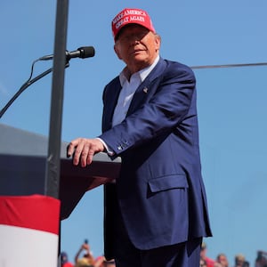 Donald Trump onstage at a campaign rally in Wilmington, North Carolina.