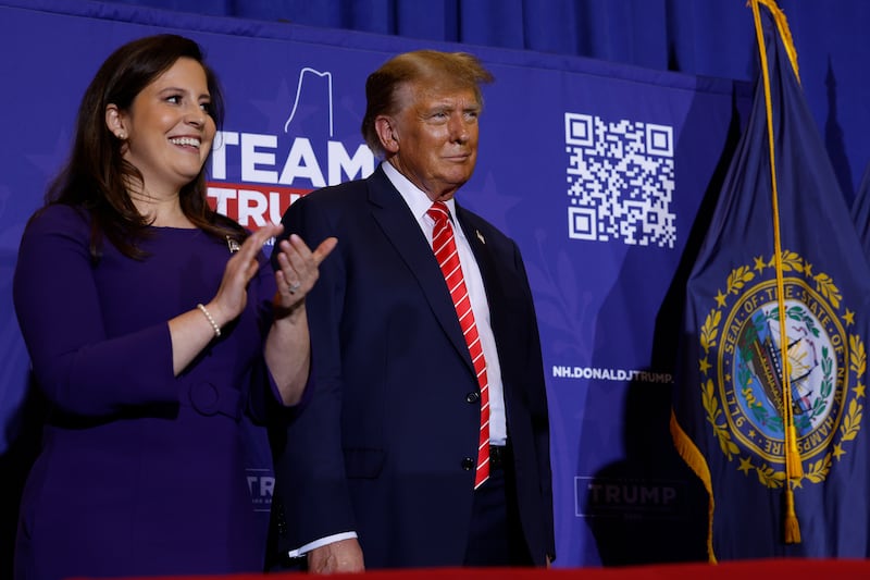 Rep. Elise Stefanik (R-NY) with Donald Trump during a campaign rally in January in Concord, New Hampshire.