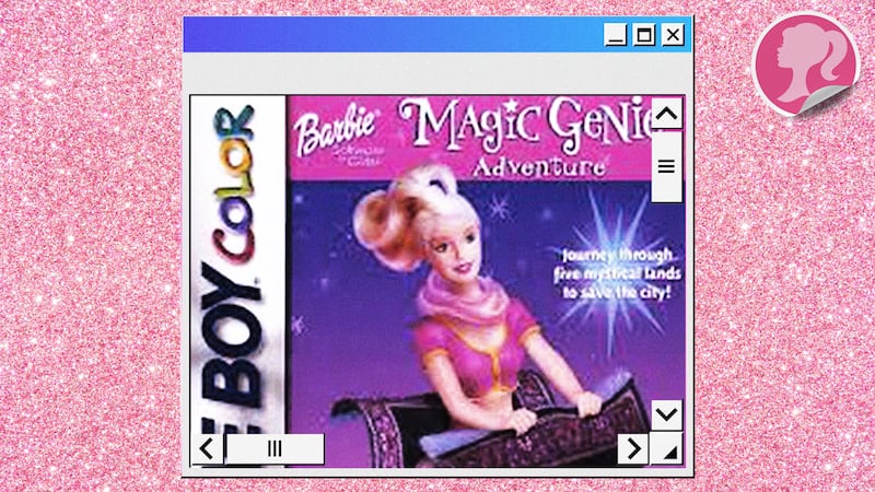 An illustration including photos of Barbie iconography, Glitter and Barbie Logo.