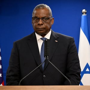 US Secretary of Defence Lloyd Austin looks on during a joint press conference with Israel's defence minister, in Tel Aviv on December 18, 2023.