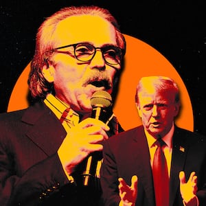 A photo illustration of David Pecker, ex-publisher of National Enquirer, and former President Donald Trump.