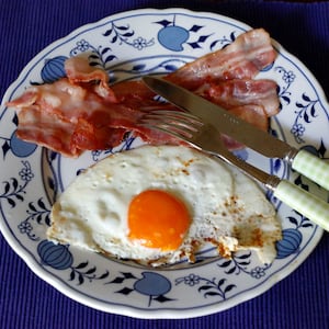 Bacon and eggs on a plate