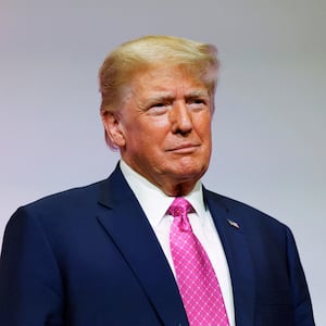 Former U.S. President and Republican presidential candidate Donald Trump attends the Oakland County GOP Lincoln Day Dinner in Novi, Michigan.