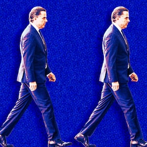 A photo illustration of Hunter Biden walking.