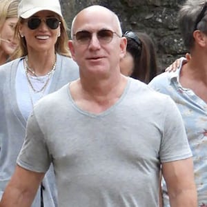 Jeff Bezos and Lauren Sanchez are seen out for a walk on June 13, 2023 in Portofino, Italy. 