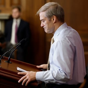 Rep. Jim Jordan (R-OH) begins an early morning press conference about his continuing bid to become the next Speaker of the House