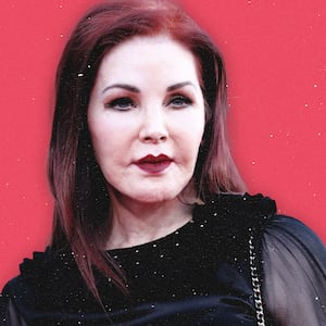 An illustration including a photo of Priscilla Presley