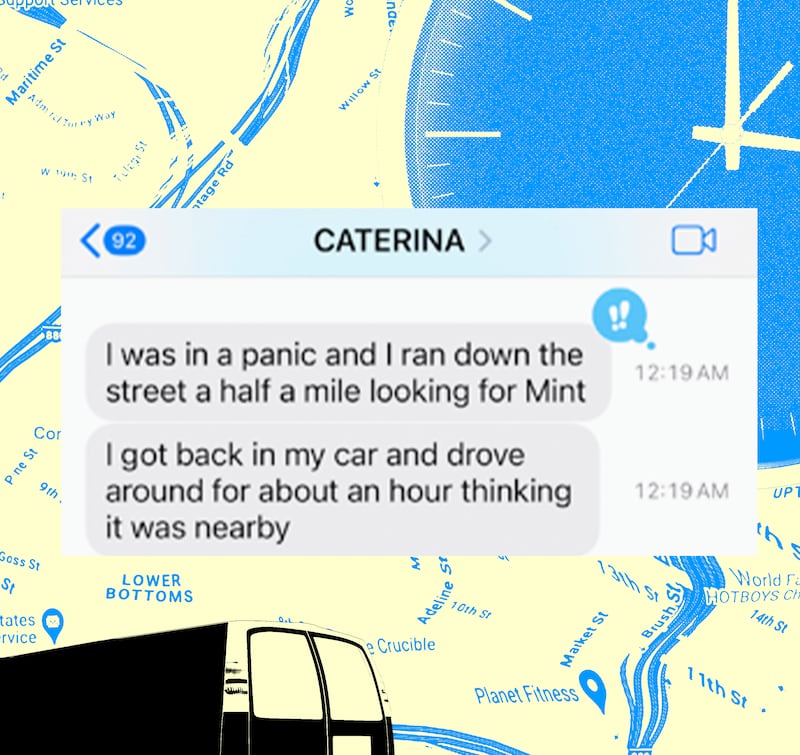 A photo illustration featuring a text message from Caterina Fake.