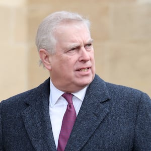 Prince Andrew, Duke of York attends the Thanksgiving Service for King Constantine of the Hellenes at St George's Chapel on February 27, 2024 in Windsor, England.