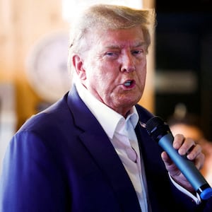 Republican presidential candidate and former U.S. President Donald Trump speaks as he campaigns at the Iowa State Fair in Des Moines, Iowa