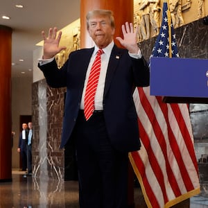 Donald Trump holds up his hands in Washington, DC.