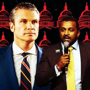 A photo illustration of Pete Hegseth and Kash Patel.