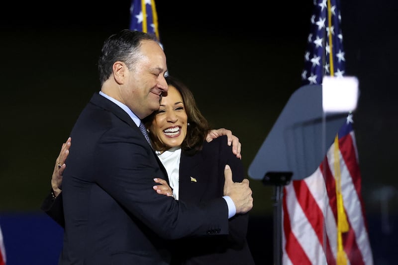 Democratic presidential nominee Vice President Kamala Harris and Douglas Emhoff