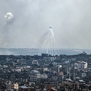 Smoke rises as the Palestinian Foreign Ministry claimed that Israel used phosphorus bombs