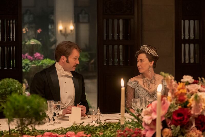 Photo still of Ben Lamb and Carrie Coon in "The Gilded Age"