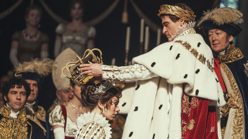 A photo including Vanessa Kirby and Joaquin Phoenix in the film Napoleon