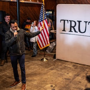 Republican presidential candidate and businessman Vivek Ramaswamy speaks during a campaign event at Sweet Caroline's Kitchen and Cocktails ahead of the Iowa caucus vote, in Ames, Iowa.