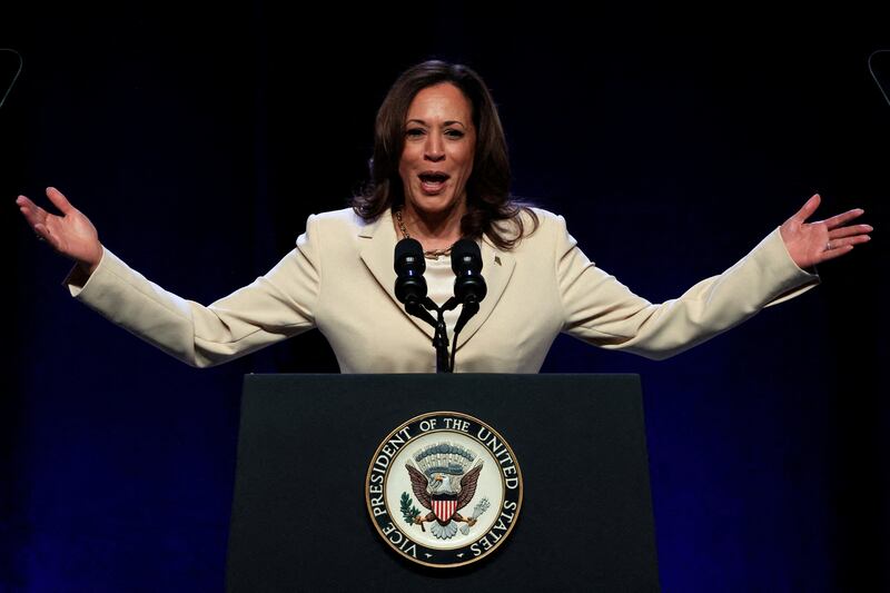 U.S. Vice President Kamala Harris speaks during the Constitutional Convention of UNITE HERE, the nation’s largest hospitality workers' labor union, in New York City, U.S., June 21, 2024.